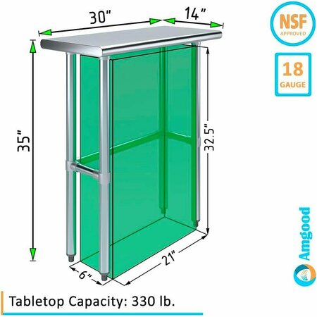 Amgood 14 in. x 30 in. Open Base Stainless Steel Metal Table WT-1430-RCB-Z